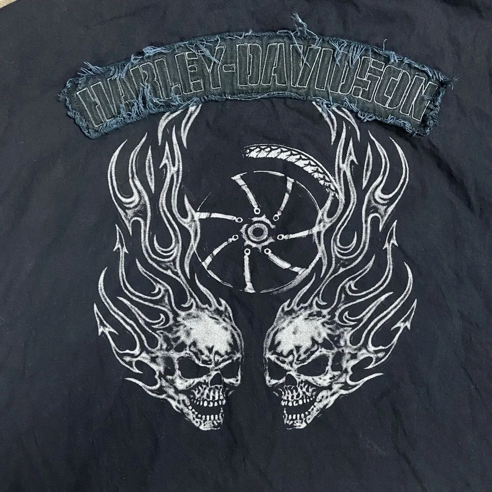 Vintage Y2K Harley Davidson Vest Size 3XL Black Zip Skull Motorcycle Graphic - Picture 4 of 7